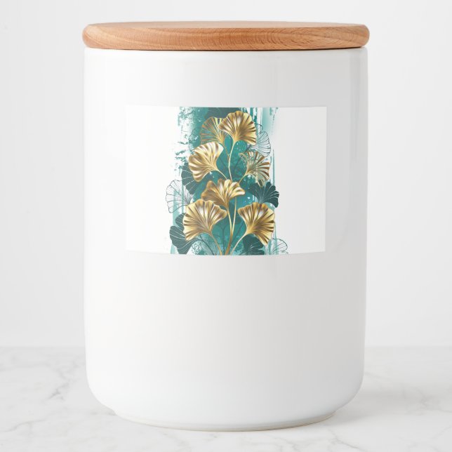 Rótulo Para Comida Ramificação com Ouro deixa Ginko Biloba (Frente)