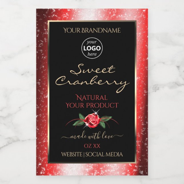 Rótulo Para Comida Red Glitter Black Product Labels Rosa vermelha Adi (Rótulo Único)