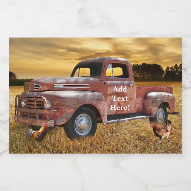 Rótulo Para Comida Red Truck Rooster Hen Fazenda Field (Rótulo Único)
