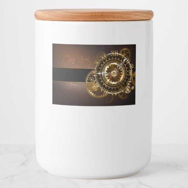 Rótulo Para Comida Relógio a vapor com engrenagens antigas (Frente)