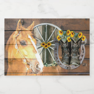 Rótulo Para Comida Roda de Carroça de Cavalo Ocidental Ferradura Bota