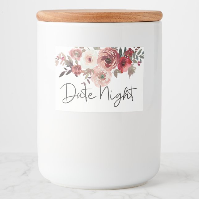 Rótulo Para Comida Rosas Florais Vermelho Rubor Noite de Encontro Jar (Frente)
