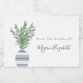 Rótulo Para Comida Rosemary de Cores Aquáticas e Vaso Azuis Stripado