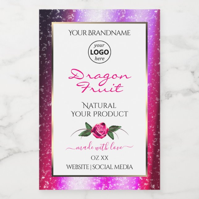 Rótulo Para Comida Rotulagens brancas de produto com brilho roxa rosa (Rótulo Único)