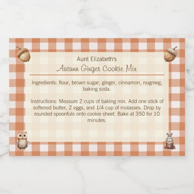 Rótulo Para Comida Rustic Owns Acorns Autumn Ginger Cooke Mix (Rótulo Único)