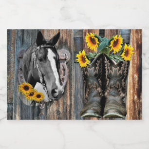 Rótulo Para Comida Rustic Western Horse Cowboy Botas Sunflower