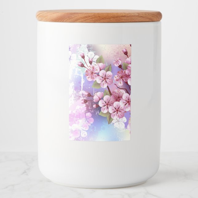Rótulo Para Comida Sakura rosa no fundo da pintura (Frente)