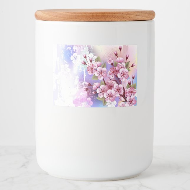 Rótulo Para Comida Sakura rosa no fundo da pintura (Frente)