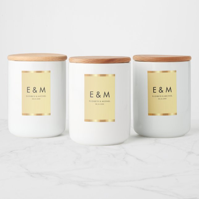Rótulo Para Comida Salvar a Data Texto Dourado Monogramado Modelo (Garrafas)