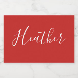 Rótulo Para Comida Seu Script Branco Personalizado em Vermelho