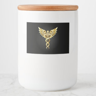 Rótulo Para Comida Símbolo Caduceu Poligonal Dourado