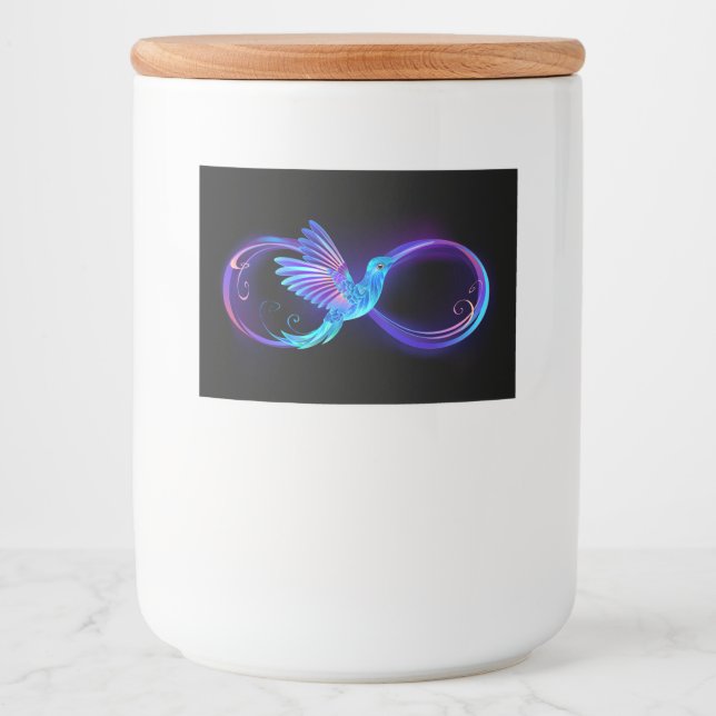 Rótulo Para Comida Símbolo Neon Infinity com Hummingbird brilhante (Frente)