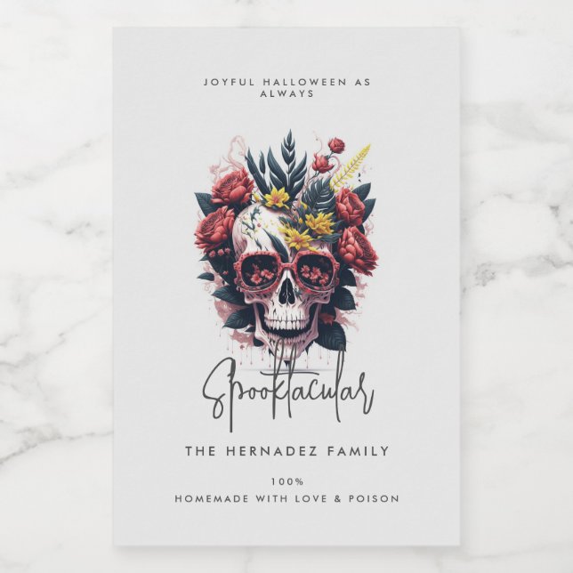 Rótulo Para Comida Skull Floral Nome Fabooloso da Família Spooktacula (Rótulo Único)