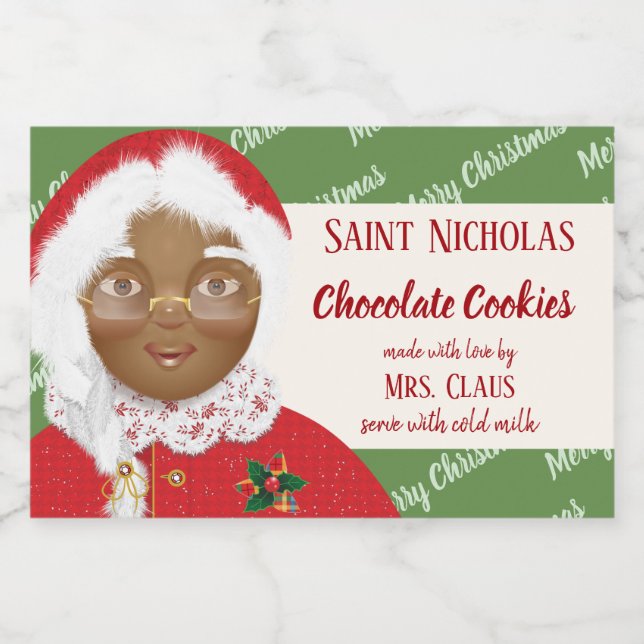 Rótulo Para Comida Sra. Claus African American Christmas Cookie Gift (Rótulo Único)