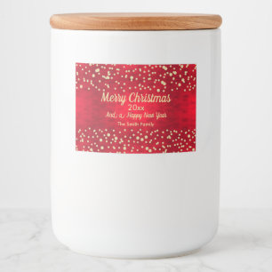 Rótulo Para Comida Teste padrão vermelho e Dourado do Natal dos