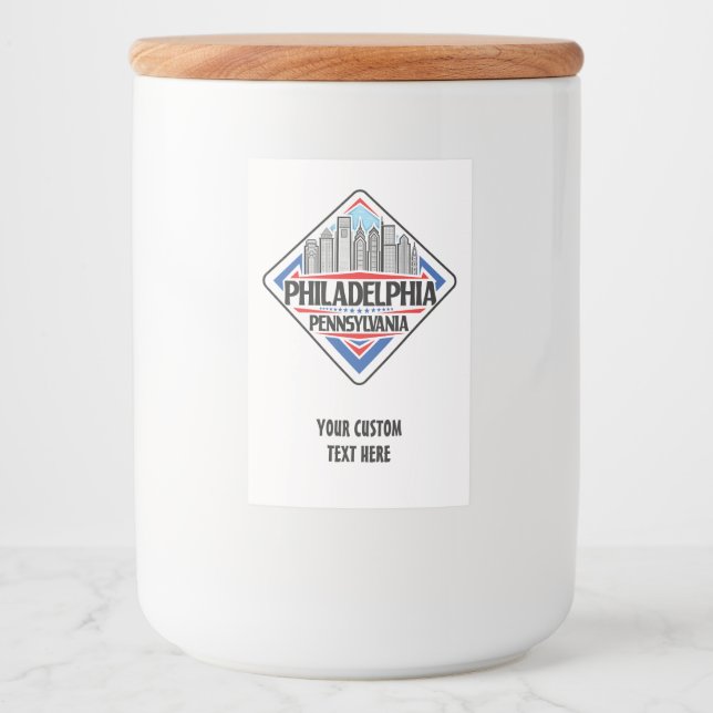 Rótulo Para Comida Texto Personalizado Filadélfia Pensilvânia (Frente)