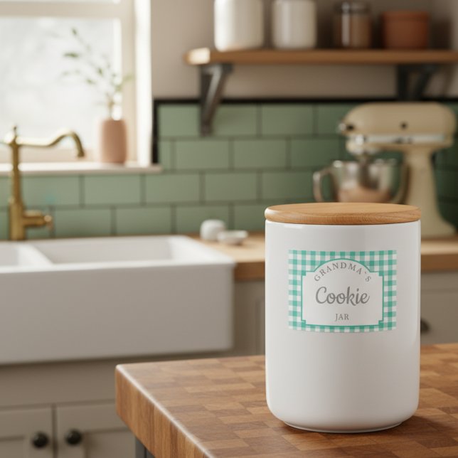 Rótulo Para Comida Tipografia Modern Girly Teal Gingham (Modern Girly Teal Gingham Typography Food Label)