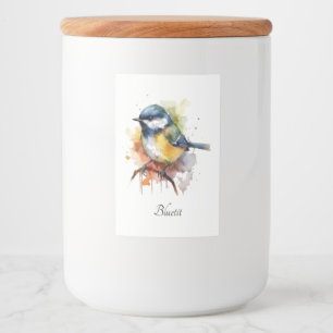 Rótulo Para Comida Toutinegra Azul Adorável em um Galho, personalizad