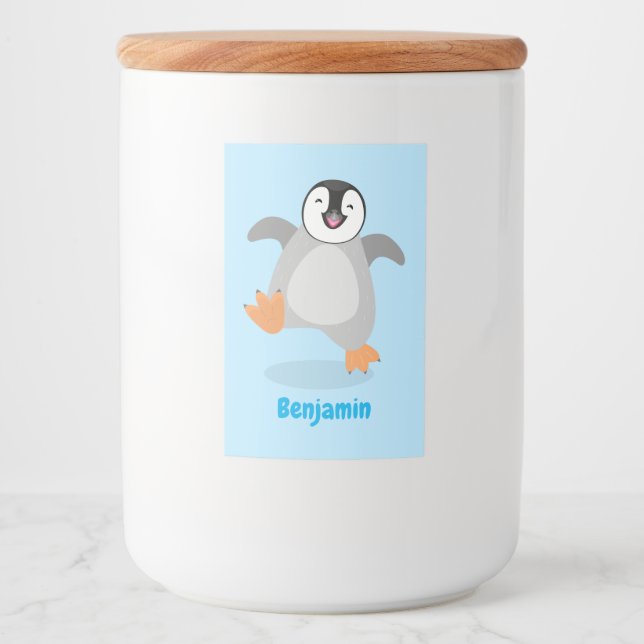 Rótulo Para Comida Um desenho animado de pintinho de pinguim feliz e  (Frente)