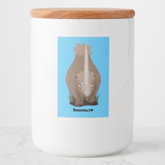 Rótulo Para Comida Um desenho animado de Rinoceronte elasmotherium (Frente)