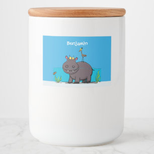 Rótulo Para Comida Um hipopótamo engraçado bonito com desenhos anim