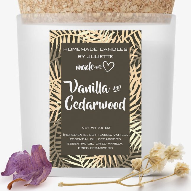 Rótulo Para Comida Velas de soja Folhas tropicais Folhas de marrom em (Criador carregado)