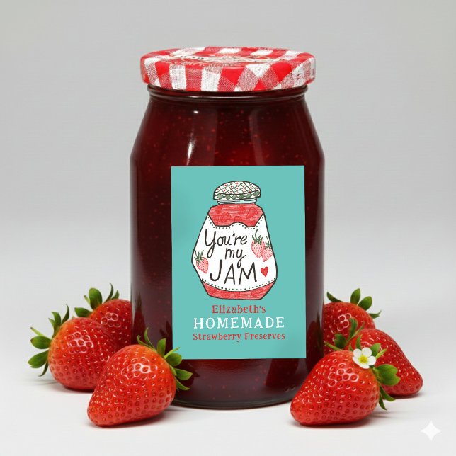 Rótulo Para Comida VOCÊ É MINHA GEMA Morango Artesanato Personalizado (YOU ARE MY JAM Strawberry Custom Homemade Crafts Food Label
)