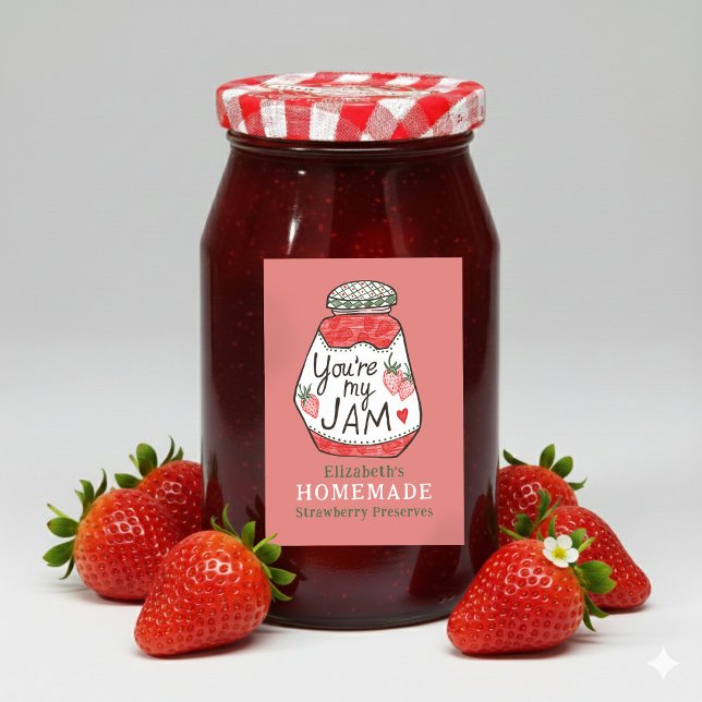 Rótulo Para Comida VOCÊ É MINHA GEMA Morango Artesanato Personalizado (YOU ARE MY JAM Strawberry Custom Homemade Crafts Food Label
)