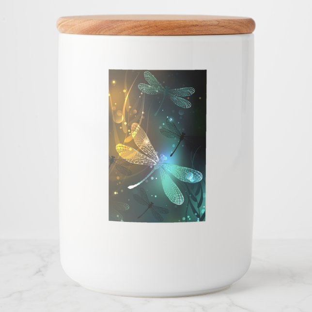 Rótulo Para Comida Voo luminoso verde de libélula (Frente)