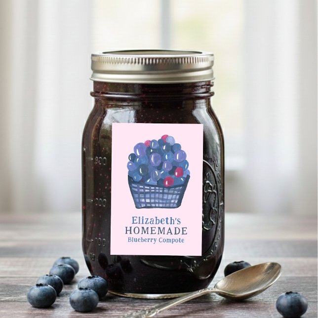 Rótulo Para Comida Watercolor Blueberry Basket Custom Homemade Jam (Watercolor Blueberry Basket Custom Homemade Jam Food Label
)