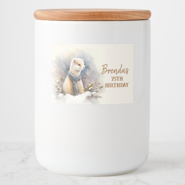 Rótulo Para Comida Watercolor Ermine com um cachecol - Aniversário (Frente)