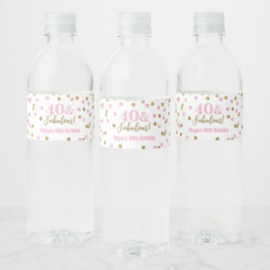 Rótulo Para Garrafa D'água 40 & Fabuloso Noite Dourado, Confetti Rosa
