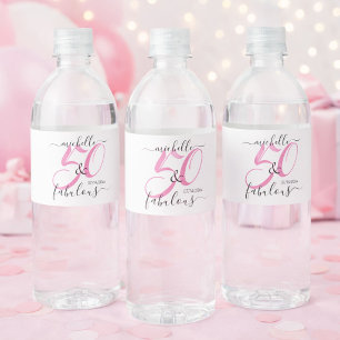 Rótulo Para Garrafa D'água 50 e Fabuloso Rosa Festa de Aniversário Personaliz
