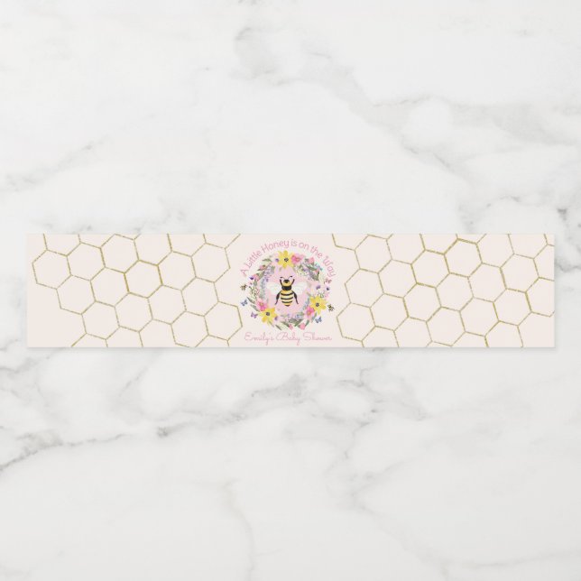 Rótulo Para Garrafa D'água A Little Honey Is On the Way Pink Baby Shower (Rótulo Único)