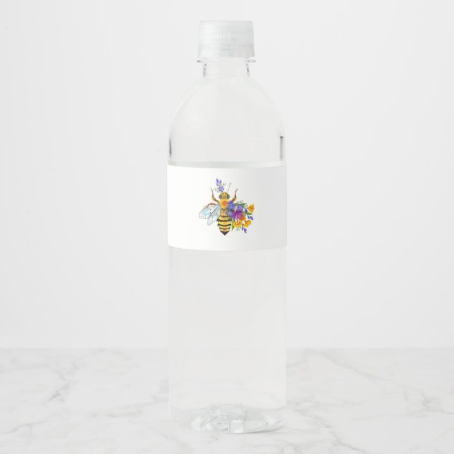 Rótulo Para Garrafa D'água Abeja flor com plantas silvestres (Frente)