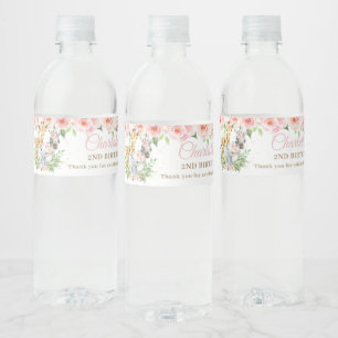 Rótulo Para Garrafa D'água Aniversário da Jungle Animal Safari Rosa