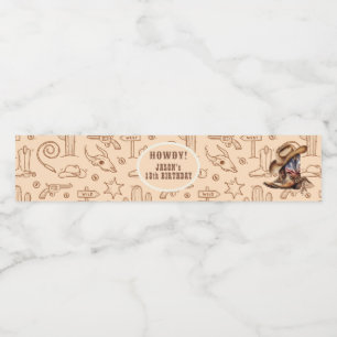 Rótulo Para Garrafa D'água Aniversário do cowboy oeste selvagem