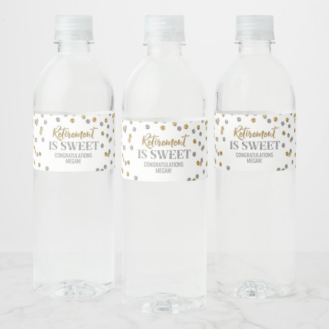 Rótulo Para Garrafa D'água Aposentadoria é Doce Confete de Ouro e Prata (Garrafas)