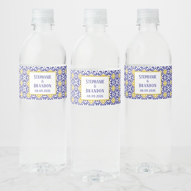 Rótulo Para Garrafa D'água Azulejos Portugueses Casamento Azul Mediterrâneo (Garrafas)
