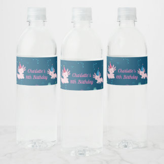 Rótulo Para Garrafa D'água Bebidas para Festa de Aniversário de Axolote Rosa