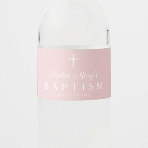 Rótulo Para Garrafa D'água Blush Rosa Cruz Religiosa Menina Batismo