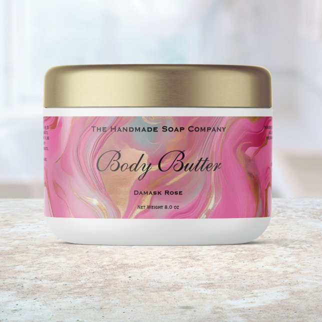 Rótulo Para Garrafa D'água Body Butter Cosmetics Jar Label Pink Marble & Gold (Criador carregado)