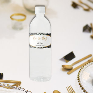 Rótulo Para Garrafa D'água Botânica deixa o padrão Sr & Sra Data