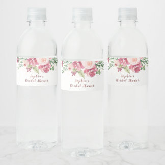 Rótulo Para Garrafa D'água Bridal Blush Dourado Watercolor Rosa Floral