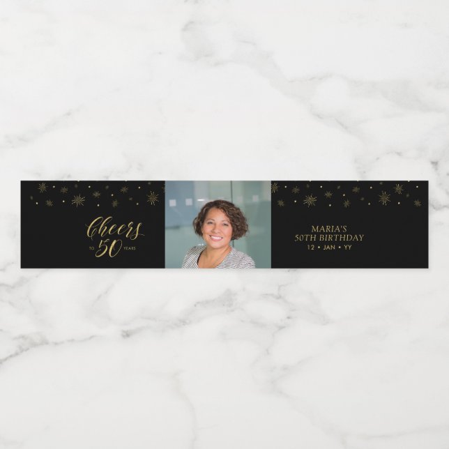 Rótulo Para Garrafa D'água Brindes Ouro & Preto 50 anos, Festa de Aniversário (Rótulo Único)