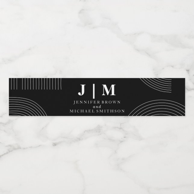 Rótulo Para Garrafa D'água Casamento com Decoração Geométrica Simples Preta e (Rótulo Único)