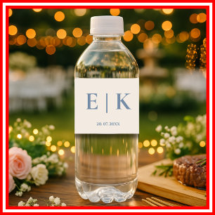 Rótulo Para Garrafa D'água Casamento de Dusty Blue Monograma