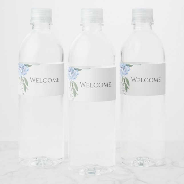 Rótulo Para Garrafa D'água Casamento de Evento de Hydrangea Azul Chic (Garrafas)