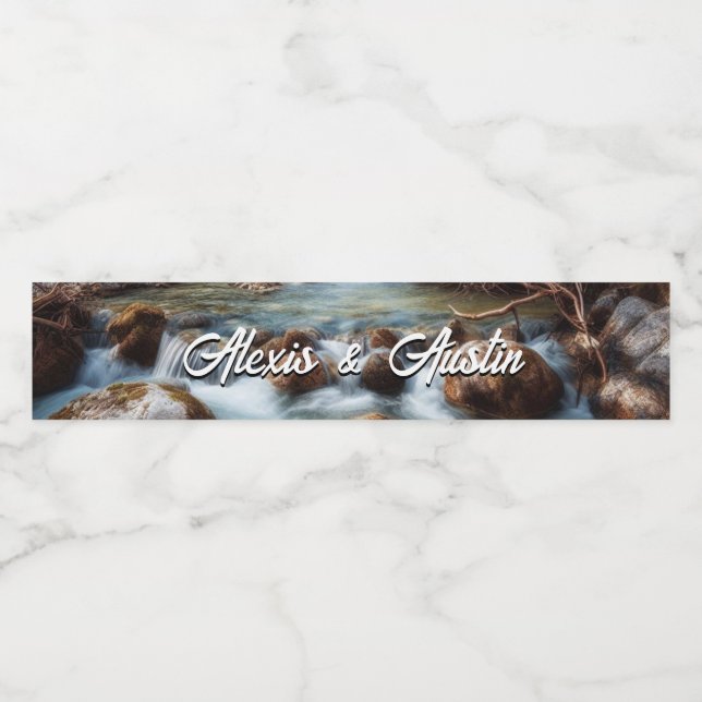 Rótulo Para Garrafa D'água Casamento de Stream de Montanha (Rótulo Único)