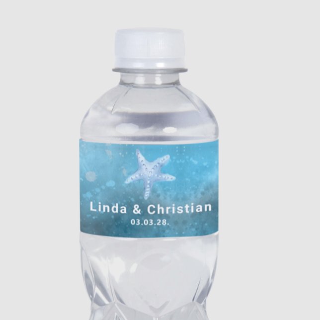 Rótulo Para Garrafa D'água Casamento de Verão no Mar Azul Profundo (Criador carregado)